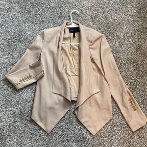 BCBG Tan Waterfall Front Blazer with Shoulder Pads